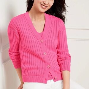 Talbots Pink Cardigan 100% Cotton, Size Medium Petite